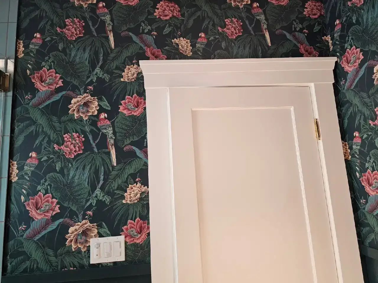 Historic New Braunfels home with freshly wallpapered plaster walls