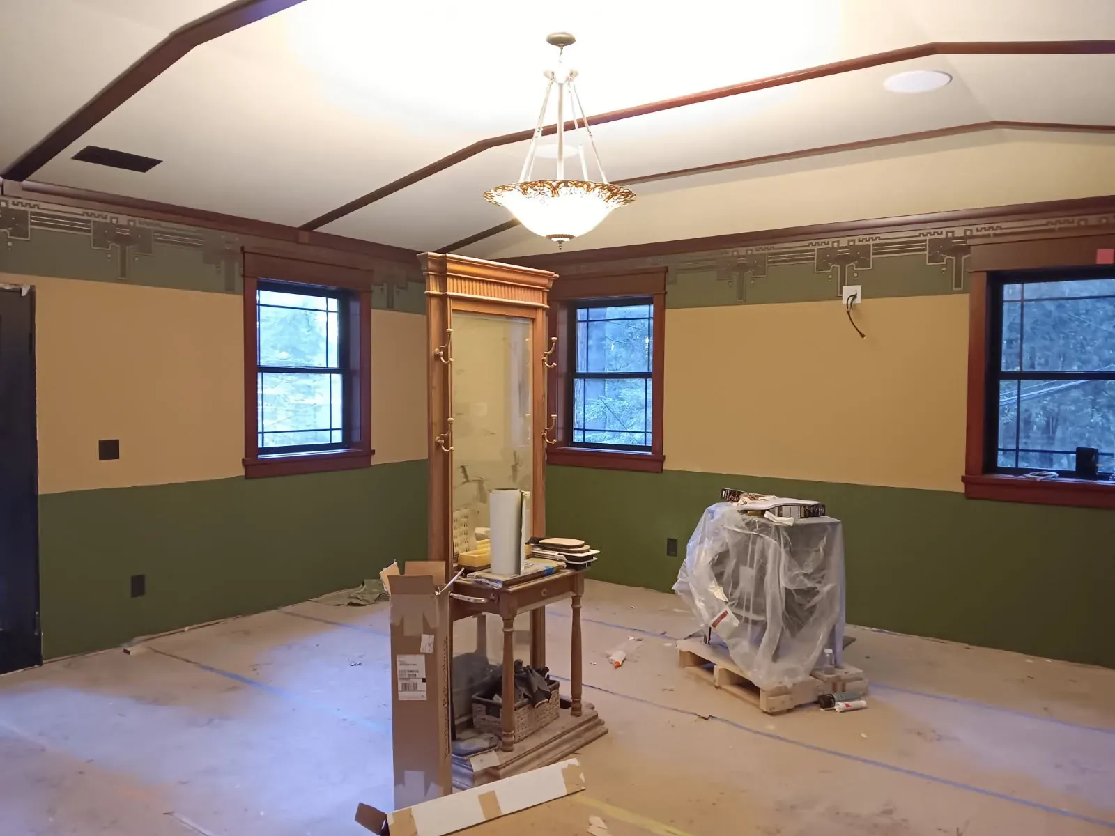 Textured accent wall wallpaper installed in a Seguin home