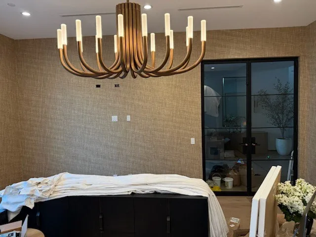 Luxury bedroom wallpaper installation in a Timberwood Park home